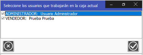 TPV Caja Amiga. Ventana de trabajadores activos - Abrir Caja