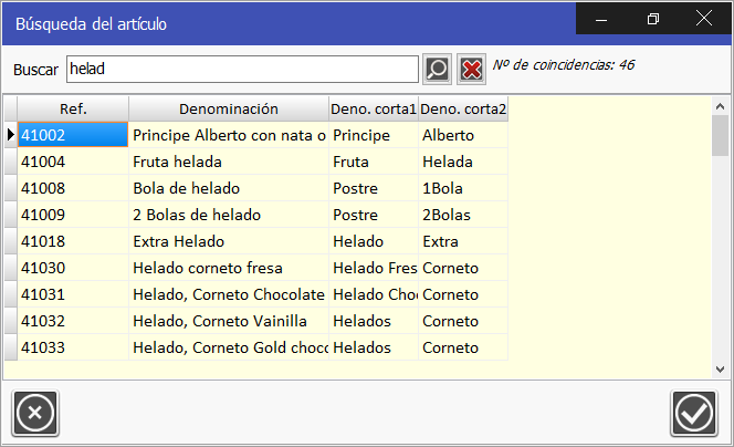 TPV Caja Amiga. Criterios de búsqueda de artículos