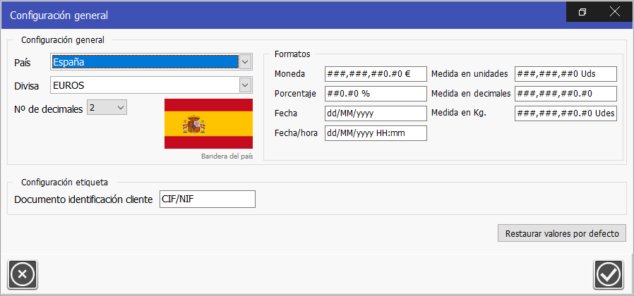 TPV Caja Amiga. Formulario de configuración general