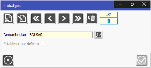 TPV Caja Amiga. Ventana de embalajes