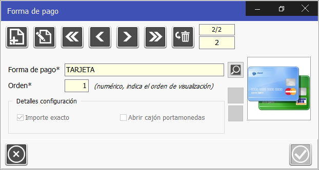 TPV Caja Amiga.  Ventana vista de formas de pago