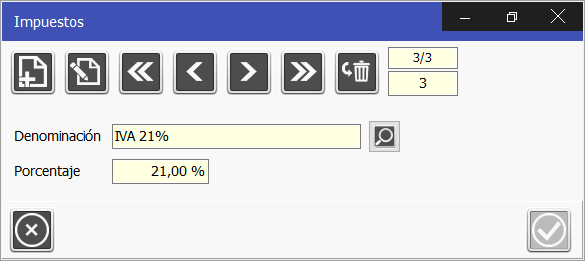 TPV Caja Amiga. Ventana vista de impuestos