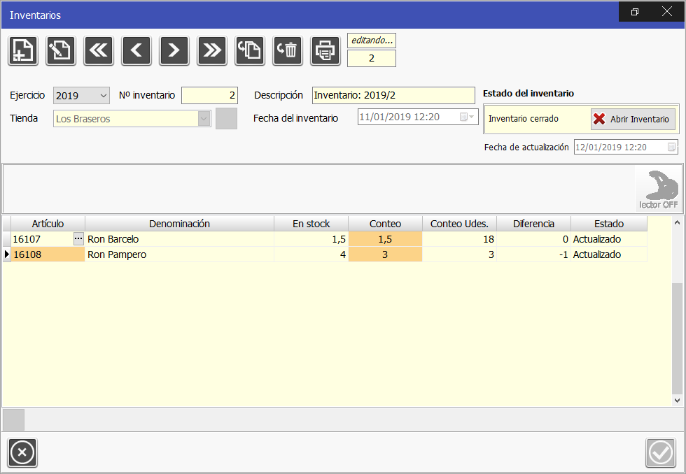 TPV Caja Amiga. Ventana vista de inventario