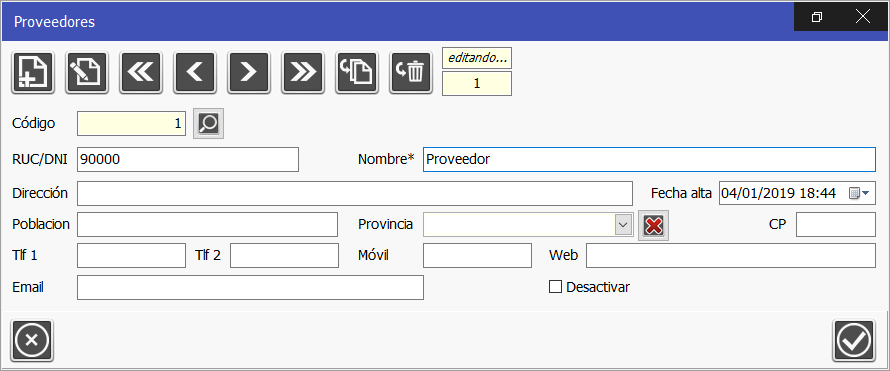 TPV Caja Amiga. Ventana vista de proveedores