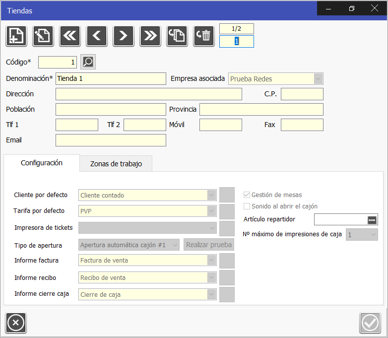 TPV Caja Amiga. Ventana de tienda