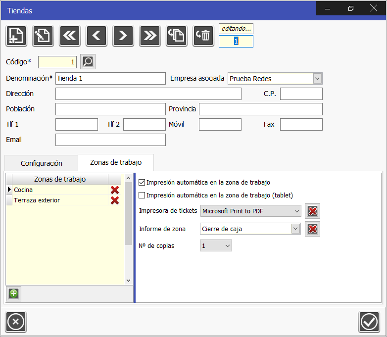 TPV Caja Amiga. Ventana de tienda zona de trabajo