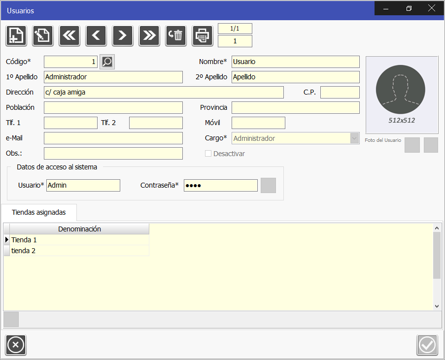 TPV Caja Amiga. Ventana de usuarios