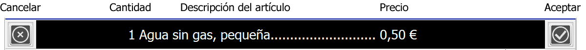 TPV Caja Amiga. Al seleccionar el artículos se muestra su denominación y precio
