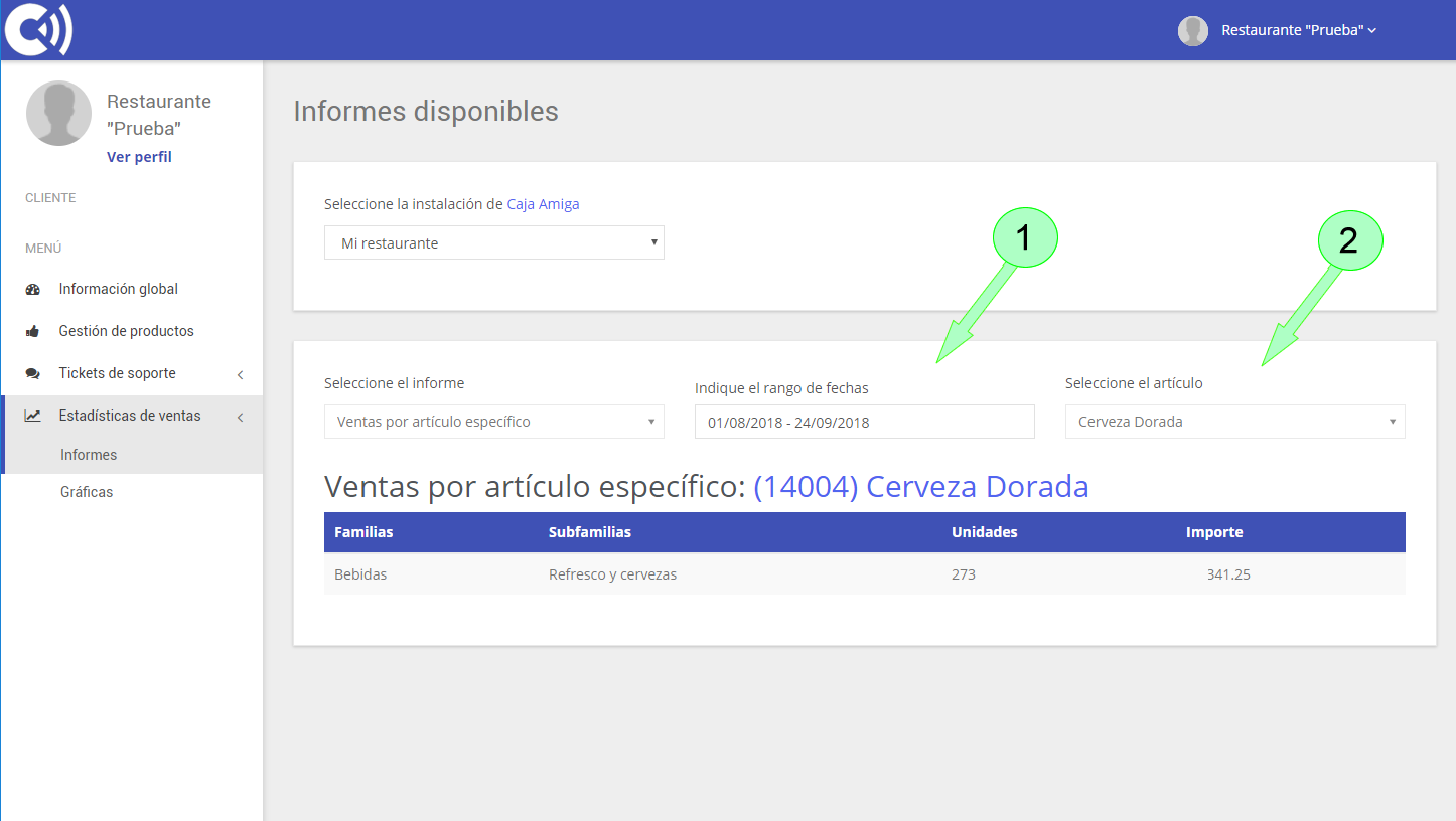 TPV Caja Amiga. Informe: Top de artículos vendidos