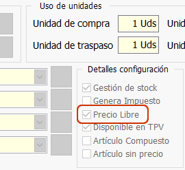TPV Caja Amiga. Configuración "Precio libre" del artículo