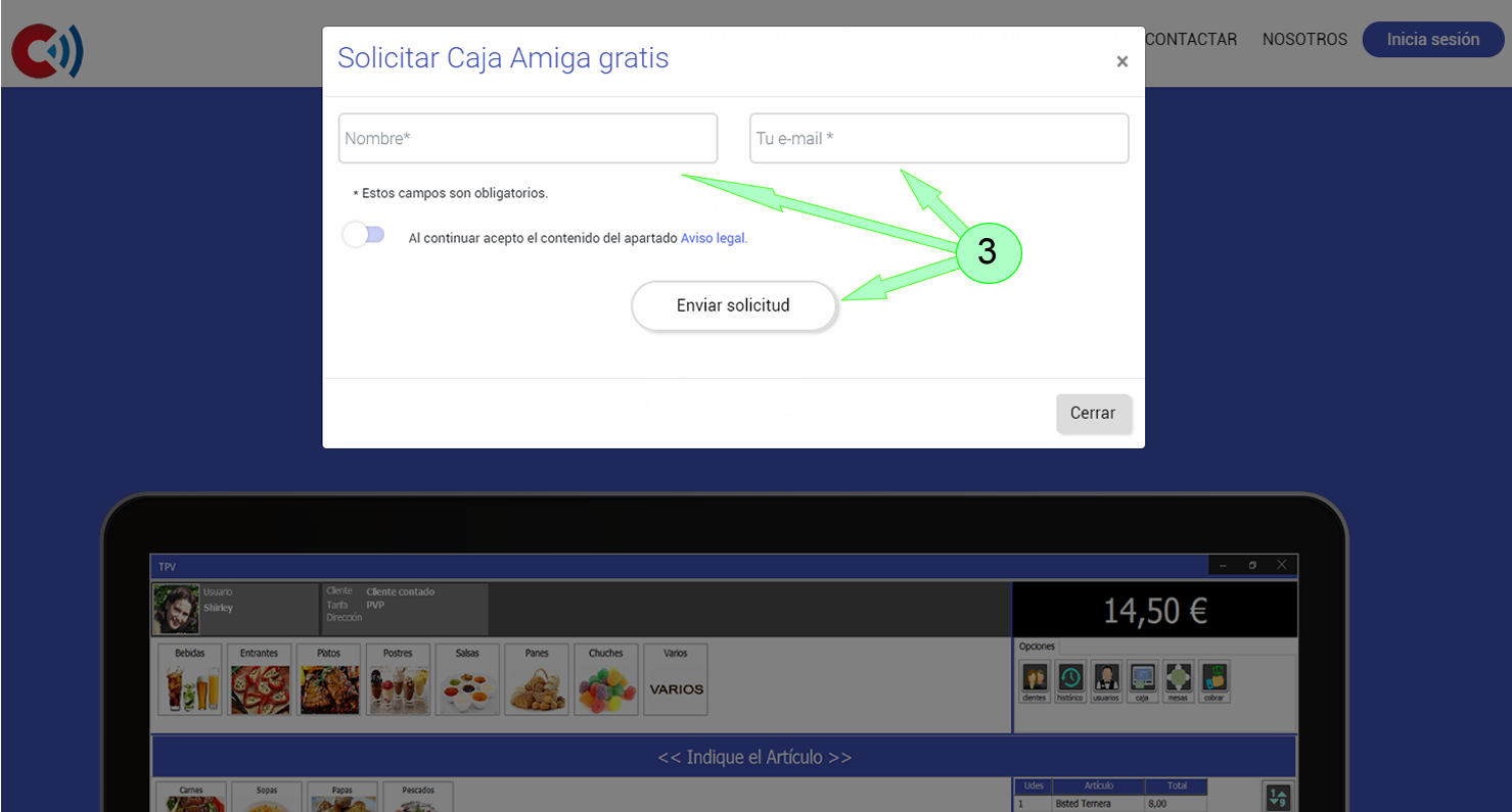 Descargar TPV o POS Caja Amiga Free. Formulario de datos de descarga