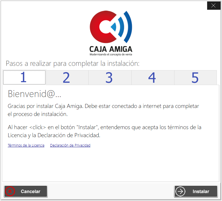 Instalar Software TPV Caja Amiga Free. Etapa 1 del proceso de instalación
