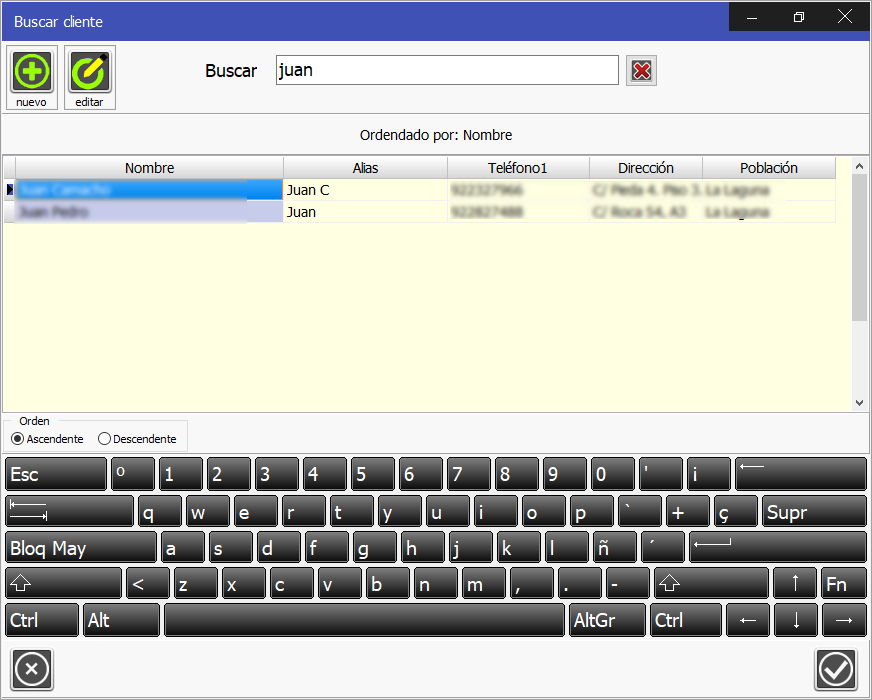 Software de Gestión de Venta  TPV Caja Amiga: Proceso de búsqueda de cliente